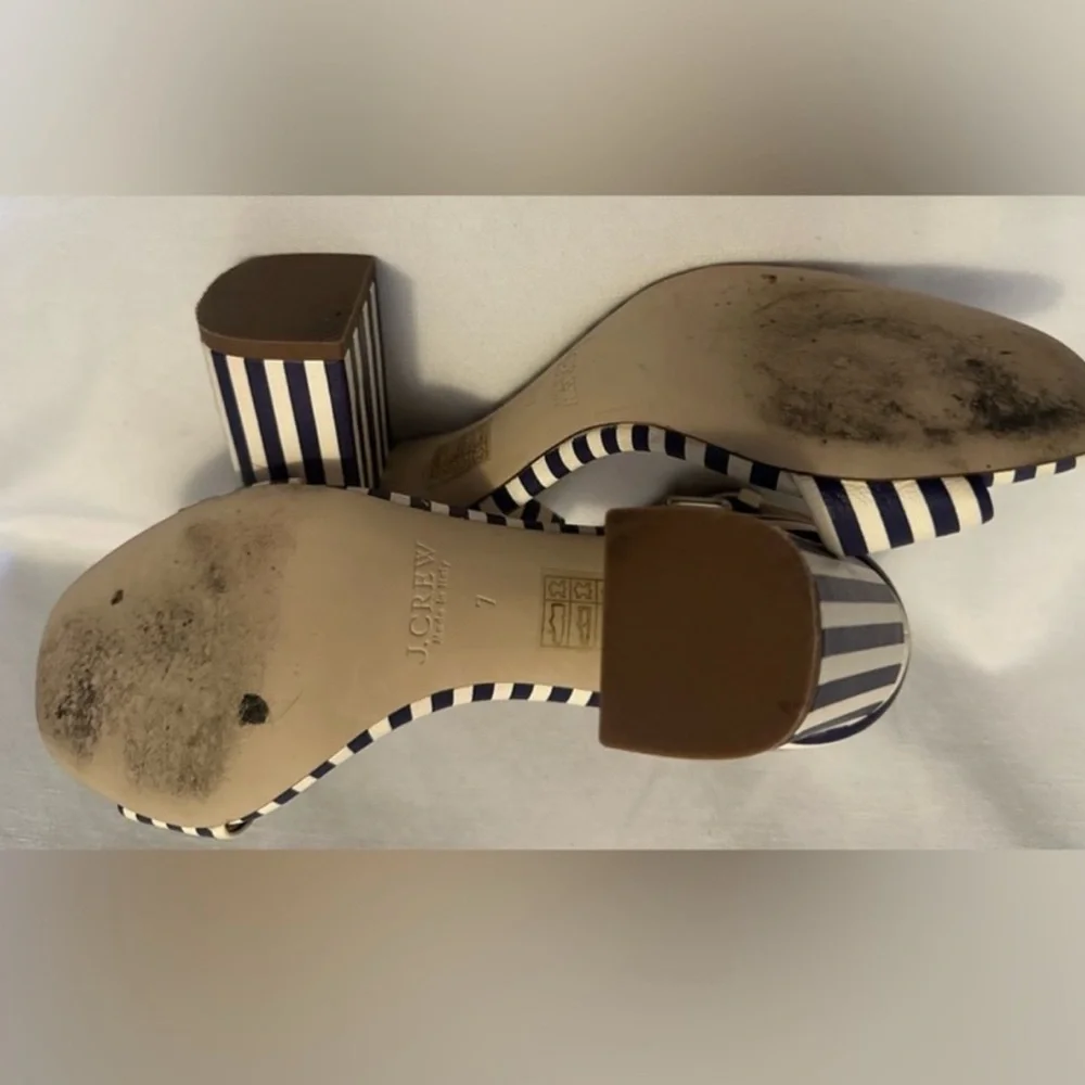 J. Crew Navy & White Striped Block Heel Sandals - Picture 12 of 12